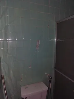Close-up of wall damage in the bathroom